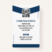 Modern Navy Blue Professional Staff ID Badge Ausweis (Rückseite)