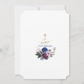 Modern Navy Blue Purple Flowers Boy Mi Bautizo Einladung (Rückseite)