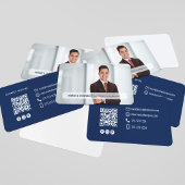 Modern Navy Blue QR Code Photo Networking Visitenkarte