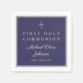 Modern Navy Blue Religious Boy First Communion Serviette (Vorderseite)