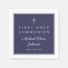 Modern Navy Blue Religious Boy First Communion Serviette
