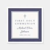 Modern Navy Blue Religious Boy First Communion Serviette (Vorderseite)
