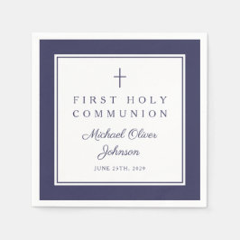 Modern Navy Blue Religious Boy First Communion Serviette