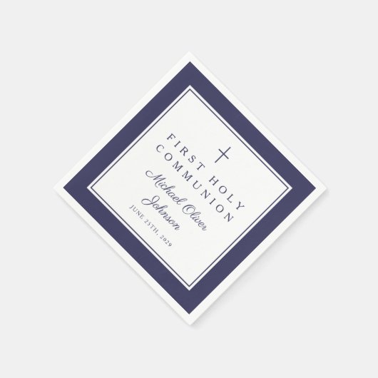Modern Navy Blue Religious Boy First Communion Serviette (Ecke)