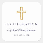 Modern Navy Blue Religious Cross Boy Confirmation Quadratischer Aufkleber (Vorderseite)