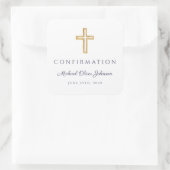 Modern Navy Blue Religious Cross Boy Confirmation Quadratischer Aufkleber (Tasche)