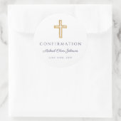 Modern Navy Blue Religious Cross Boy Confirmation Runder Aufkleber (Tasche)