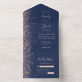 Modern Navy Blue Rose Gold Glitter Wedding All In One Einladung (Innen Boden)