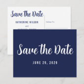 Modern Navy Blue Save The Date Postcard Ankündigungspostkarte (Vorne/Hinten)