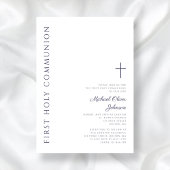 Modern Navy Blue Script Erste Heilige Kommune Einladung