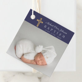 Modern Navy Blue Script Foto Taufe Vielen Dank Geschenkanhänger