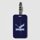 Modern Navy Blue Script Monogram Gepäckanhänger (Vorderseite Vertikal)