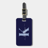 Modern Navy Blue Script Monogram Gepäckanhänger (Vorderseite vertikal)