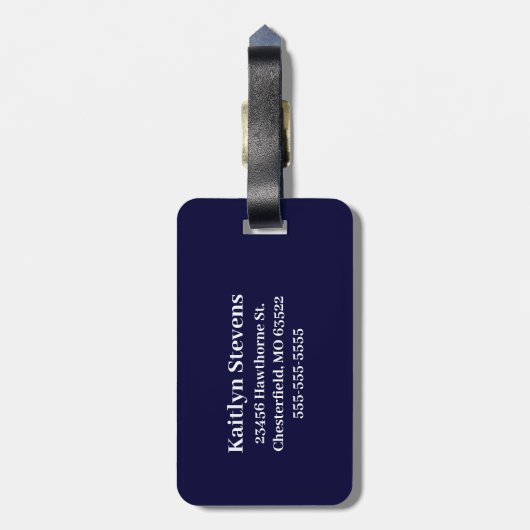 Modern Navy Blue Script Monogram Gepäckanhänger (Rückseite vertikal)