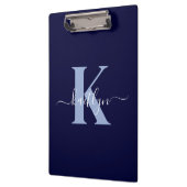Modern Navy Blue Script Monogram Klemmbrett (Links)