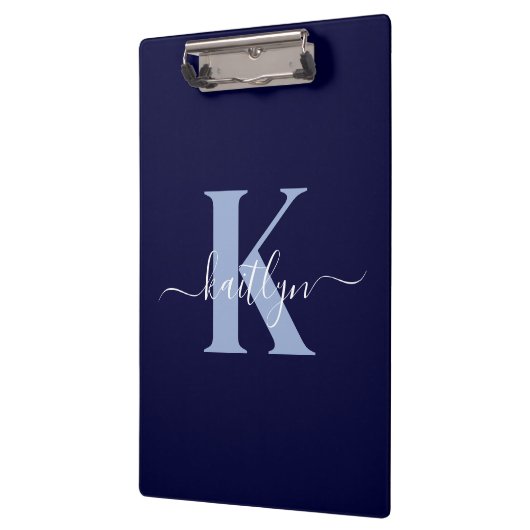 Modern Navy Blue Script Monogram Klemmbrett (Links)