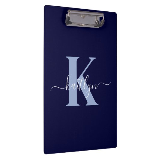 Modern Navy Blue Script Monogram Klemmbrett (Rechts)