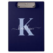 Modern Navy Blue Script Monogram Klemmbrett (Vorderseite)