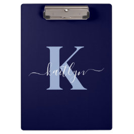 Modern Navy Blue Script Monogram Klemmbrett