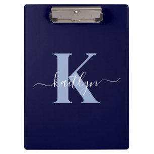 Modern Navy Blue Script Monogram Klemmbrett