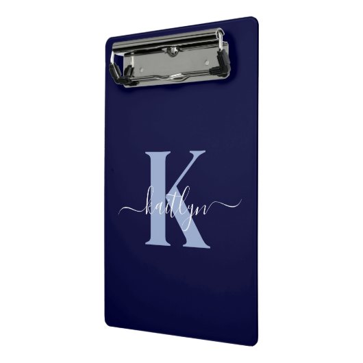 Modern Navy Blue Script Monogram Mini Klemmbrett (Gewinkelt2)