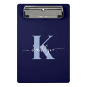 Modern Navy Blue Script Monogram Mini Klemmbrett (Vorderseite)