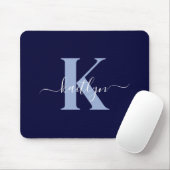 Modern Navy Blue Script Monogram Mousepad (Mit Mouse)