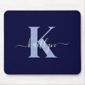 Modern Navy Blue Script Monogram Mousepad (Vorne)