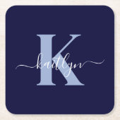 Modern Navy Blue Script Monogram Rechteckiger Pappuntersetzer (Vorderseite)