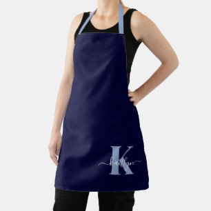 Modern Navy Blue Script Monogram Schürze