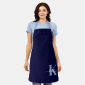 Modern Navy Blue Script Monogram Schürze (Getragen)