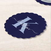 Modern Navy Blue Script Monogram Untersetzer (angewinkelt)