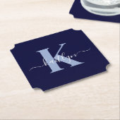 Modern Navy Blue Script Monogram Untersetzer (angewinkelt)