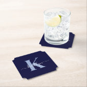 Modern Navy Blue Script Monogram Untersetzer (Vor Ort)