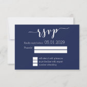 Modern Navy Blue Script Wedding RSVP Card (Vorderseite)