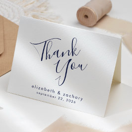 Modern Navy Blue Script Wedding Vielen Dank Karte