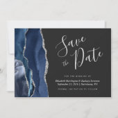 Modern Navy Blue Silver Agate Save the Date Card Einladung (Vorderseite)