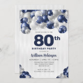 Modern Navy Blue Silver Glitzer Ballon Birthday Einladung (Vorne/Hinten)