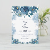 Modern Navy Blue Smoke Wedding Invite Einladung (Stehend Vorderseite)