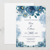 Modern Navy Blue Smoke Wedding Invite Einladung (Vorne/Hinten)