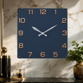  Modern Navy Blue Square Minimalist Rose Gold  Quadratische Wanduhr