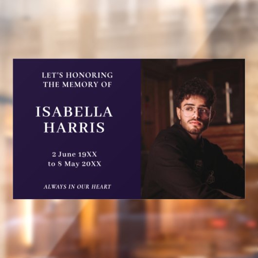 Modern Navy Blue Stylish Memorial Design Fensteraufkleber (Blatt 2)