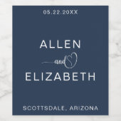 Modern Navy Blue Stylish Wedding Sparkling Wine Weinetikett (Einzelnes Label)