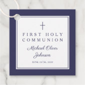 Modern Navy Blue Thank You Boy First Communion Geschenkanhänger (Vorderseite)