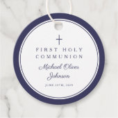 Modern Navy Blue Thank You Boy First Communion Geschenkanhänger (Vorderseite)