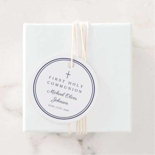 Modern Navy Blue Thank You Boy First Communion Geschenkanhänger (Beispiel)