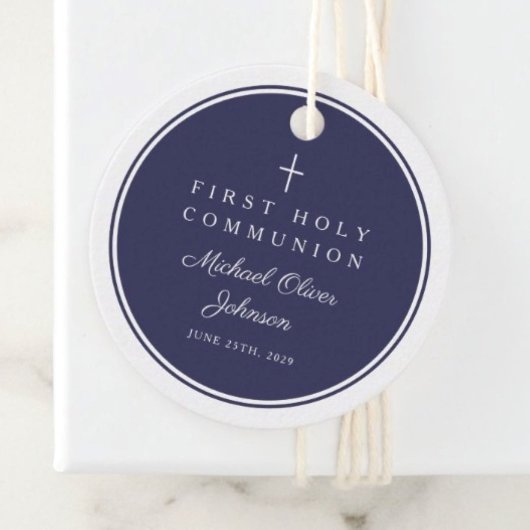 Modern Navy Blue Thank You Boy First Communion Geschenkanhänger
