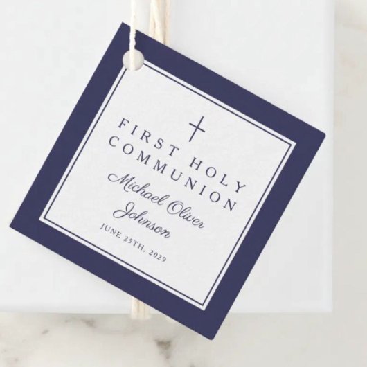 Modern Navy Blue Thank You Boy First Communion Geschenkanhänger