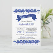 Modern Navy Blue Umbrella Brautparty Einladung (Stehend Vorderseite)