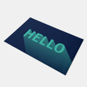 Modern Navy Blue und Aqua Aquamarin Hello Typograf Fußmatte (Schrägansicht)